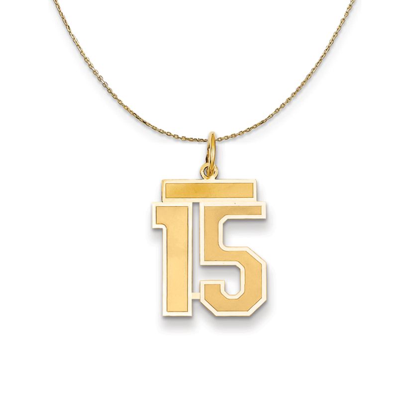 14k Yellow Gold, Jersey, Med Number 15 Necklace - 20 Inch